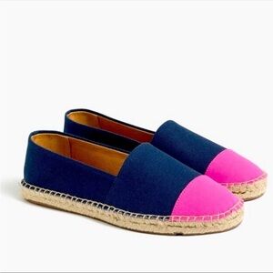 J. Crew Pink Navy Blue Canvas Colorblock cap-toe slip-on espadrilles
